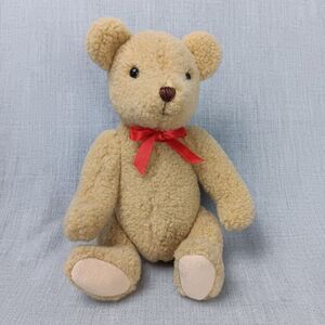 Gund Teddy Bear Red Bow Articulated Plush Stuffed Animal Toy Short Tan Fur